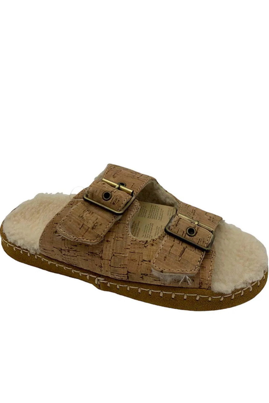 Acorn Womens Camden Double Buckle Cozy Slide Slippers Cork -